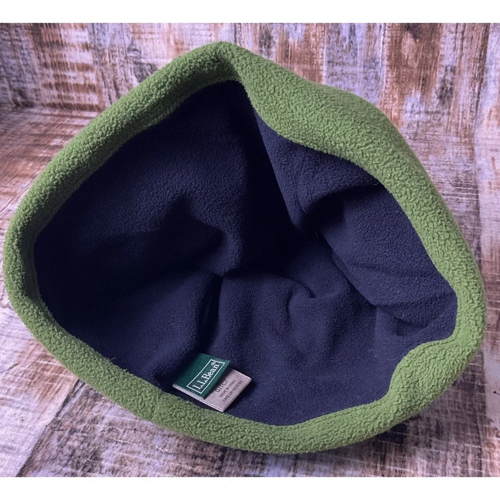 LL Bean Beanie Boys Large Green/Black Fleece Flame Print